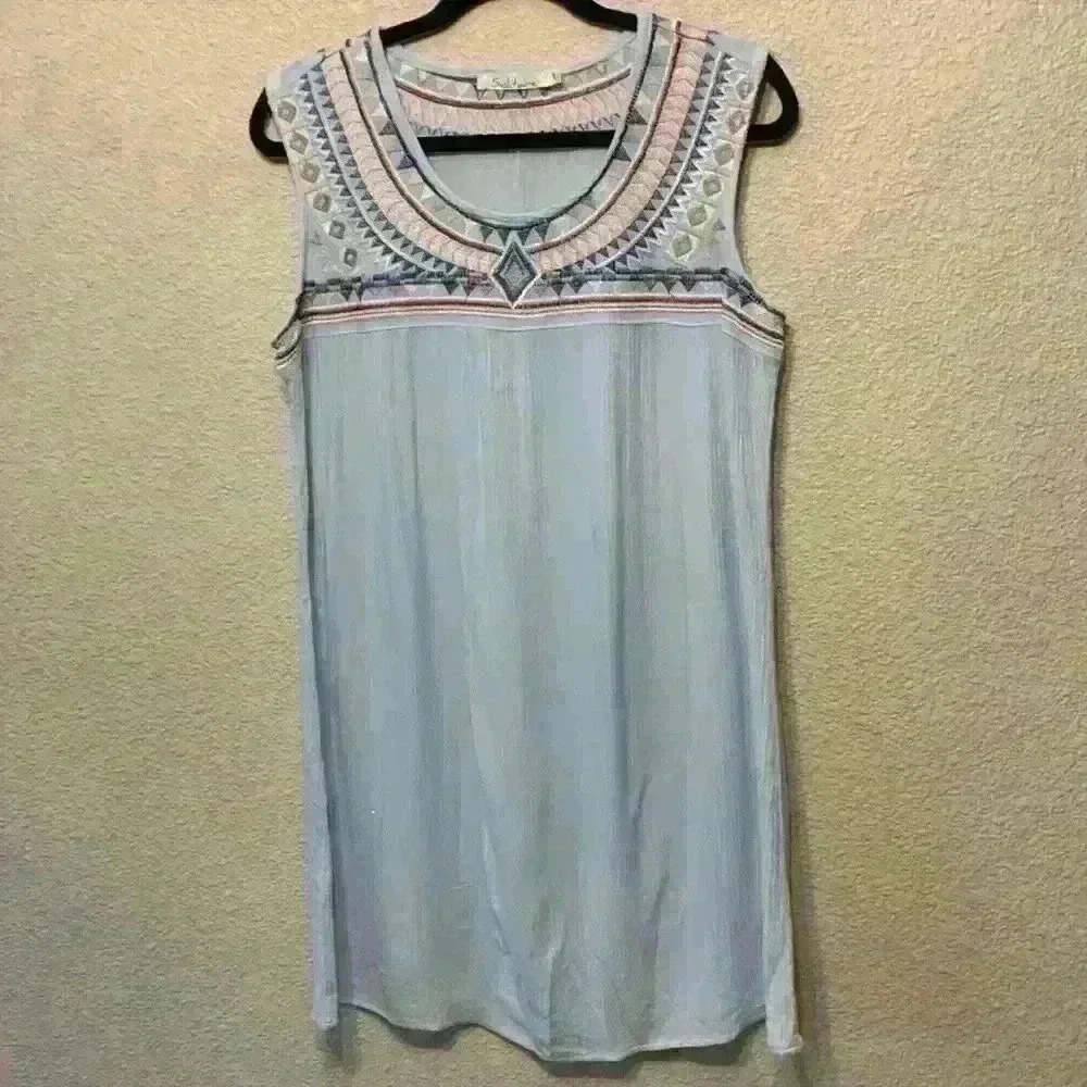 Solitaire blue embroidered dress sz M peasant boho festival concert country